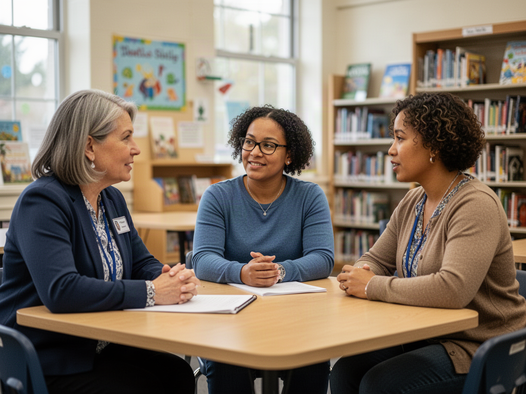 School, after-school and library leaders collaborating around a table